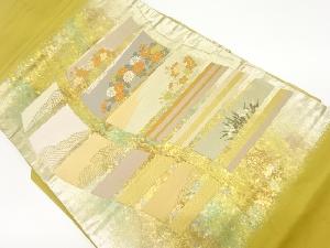 引箔花々に波模様織出し名古屋帯